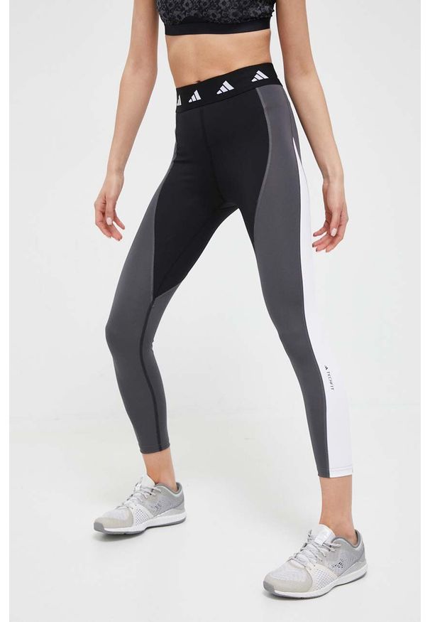 adidas Performance legginsy treningowe Techfit kolor szary wzorzyste. Stan: podwyższony. Kolor: szary. Materiał: skóra, materiał. Technologia: Techfit (Adidas). Sport: fitness