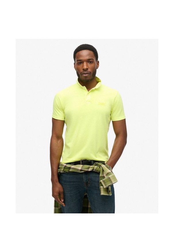 Koszulka polo z dżerseju Superdry Essential Logo Neon. Typ kołnierza: polo. Kolor: żółty. Materiał: jersey. Styl: elegancki