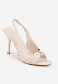 Born2be - Beżowe Sandały VICES na Szpilce Ozdobione Marszczeniem i Aplikacją Elinaris. Okazja: na co dzień, do pracy. Kolor: beżowy. Wzór: aplikacja. Obcas: na szpilce. Styl: wizytowy, casual, elegancki #7