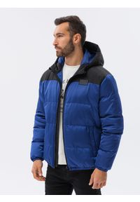 Ombre Clothing - Kurtka męska pikowana - niebieska V1 - Rozmiar: XL. Kolor: niebieski. Materiał: poliester. Sezon: zima