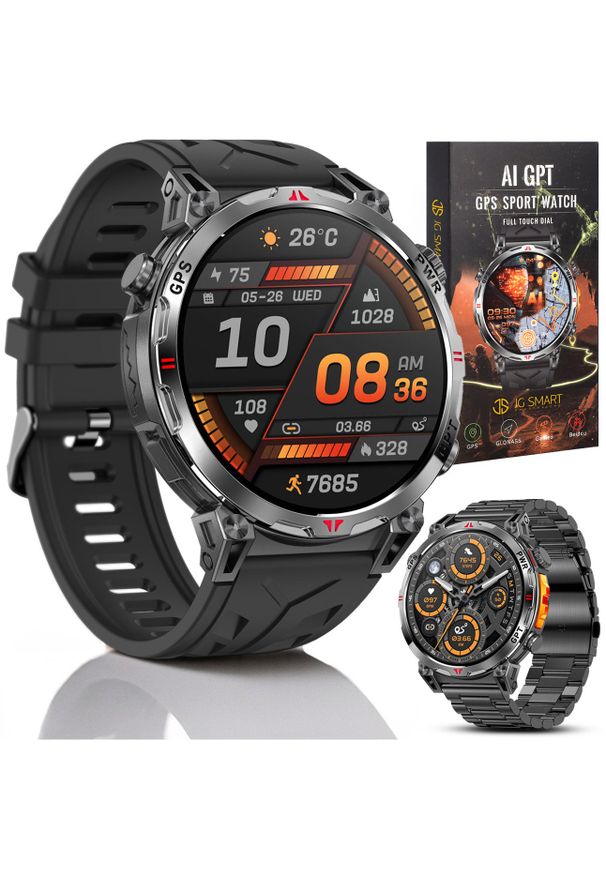 JG Smart - SMARTWATCH MĘSKI ZEGAREK CHAT GPT GPS ROZMOWY SPORT 650mAh 2 paski MENU POL. Rodzaj zegarka: smartwatch. Styl: sportowy