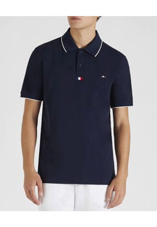 PAUL & SHARK - Granatowa koszulka polo z bawełny. Typ kołnierza: polo. Kolor: niebieski. Materiał: bawełna. Wzór: aplikacja, kolorowy