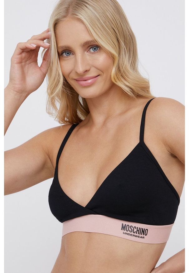 Moschino Underwear Biustonosz kolor czarny bawełniany gładki. Kolor: czarny. Materiał: bawełna. Rodzaj stanika: odpinane ramiączka. Wzór: gładki