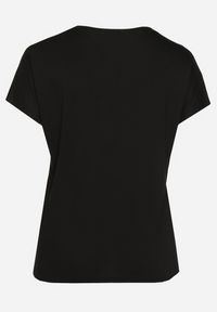 Born2be - Czarny Klasyczny T-shirt z Bawełny Ozdobiony Nadrukiem i Cyrkoniami Kristinae. Okazja: na co dzień. Kolor: czarny. Materiał: bawełna. Wzór: aplikacja, nadruk. Styl: klasyczny