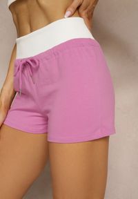 Renee - Fioletowe Szorty Dresowe z Bawełny High Waist ze Sznurkiem Liranise. Stan: podwyższony. Kolor: fioletowy. Materiał: dresówka, bawełna. Sezon: lato. Styl: elegancki #4