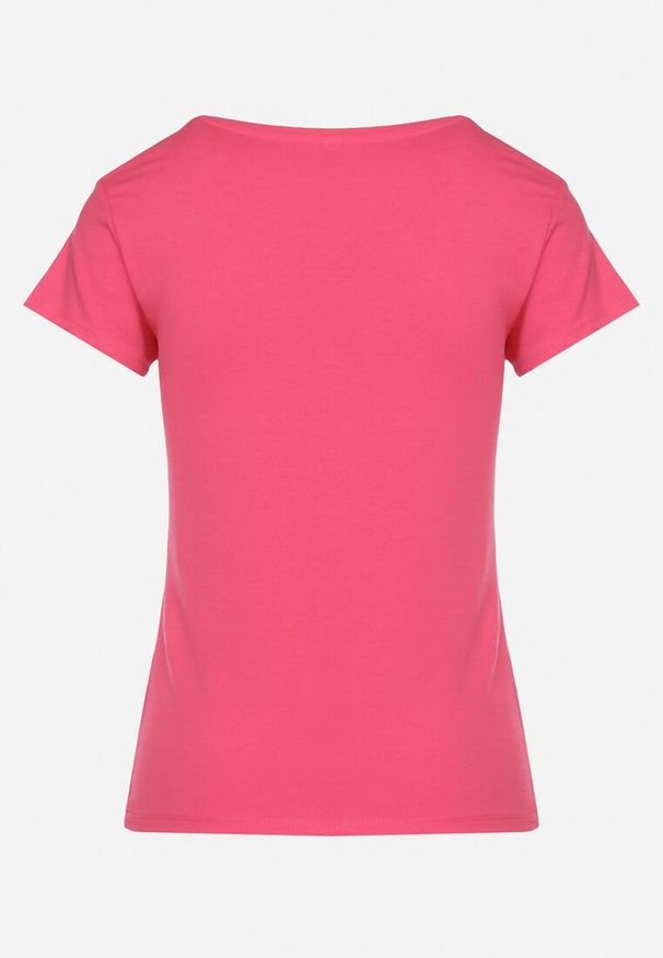 Born2be - Różowy Bawełniany T-shirt o Klasycznym Fasonie Lialova. Okazja: na co dzień. Typ kołnierza: dekolt w serek. Kolor: różowy. Materiał: bawełna. Styl: klasyczny