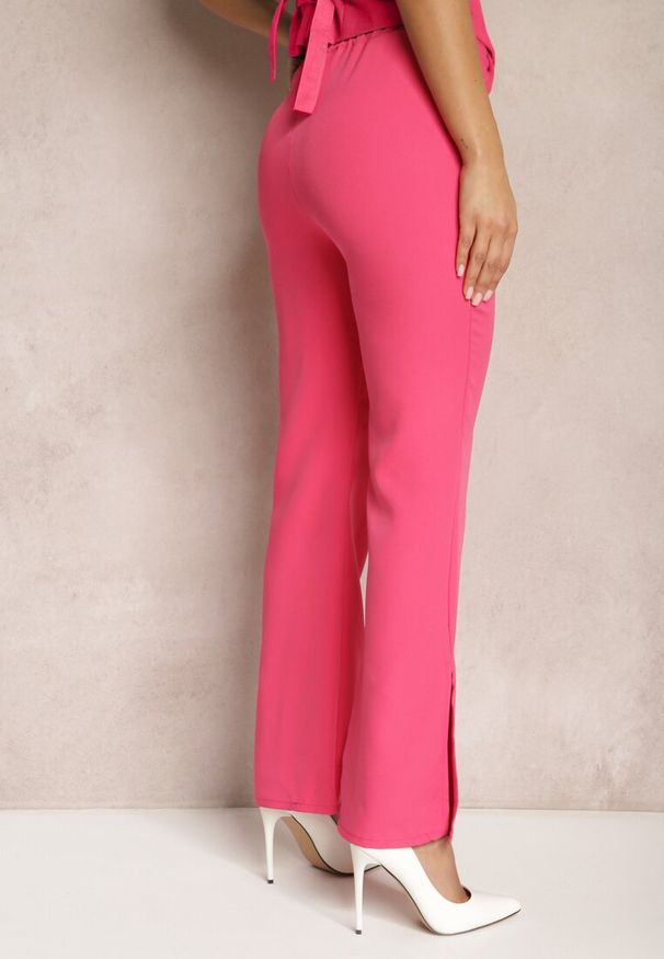 Renee - Fuksjowe Spodnie Dzwony Evissa. Kolor: różowy. Materiał: koronka. Długość: krótkie. Wzór: jednolity. Styl: elegancki