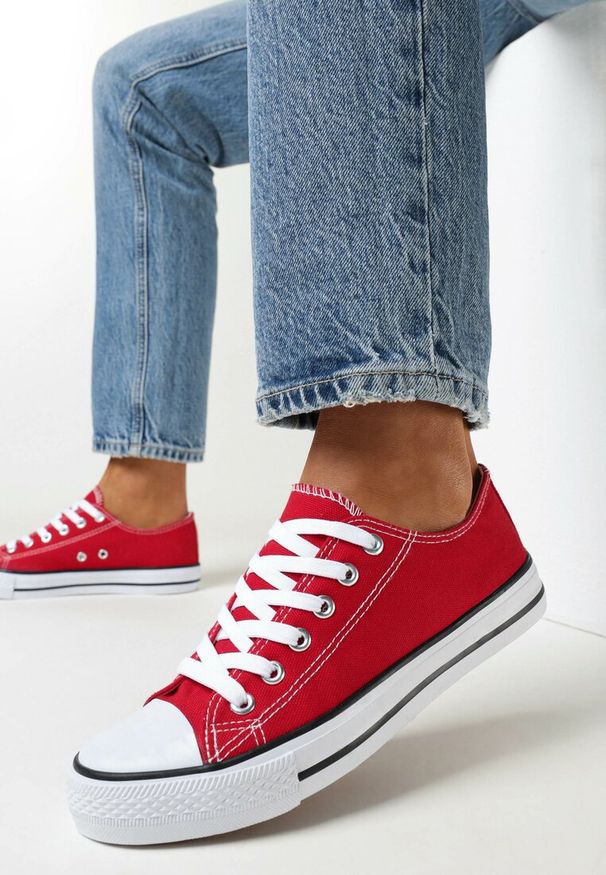 Born2be - Czerwone Trampki przed Kostkę Fissi. Wysokość cholewki: przed kostkę. Kolor: czerwony. Styl: klasyczny