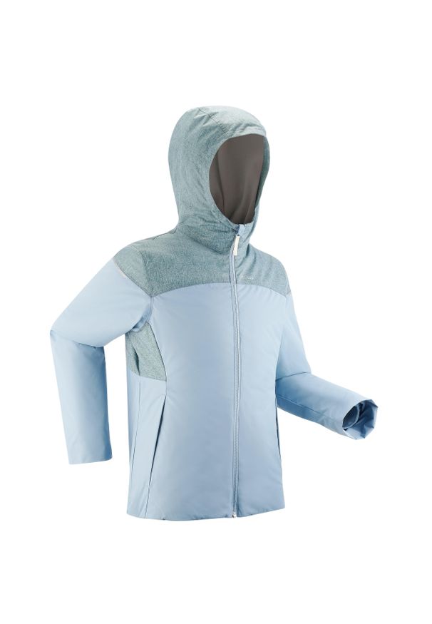 quechua - Kurtka turystyczna dla dzieci wodoodporna Quechua SH100 X-Warm -3°C. Typ kołnierza: kołnierzyk stójkowy. Kolor: szary, wielokolorowy, niebieski. Materiał: polar