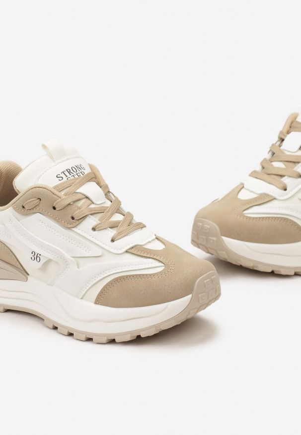 Born2be - Beżowe Sznurowane Sneakersy z Ozdobnymi Wstawkami i Numerkiem Nelocca. Okazja: na co dzień. Kolor: beżowy
