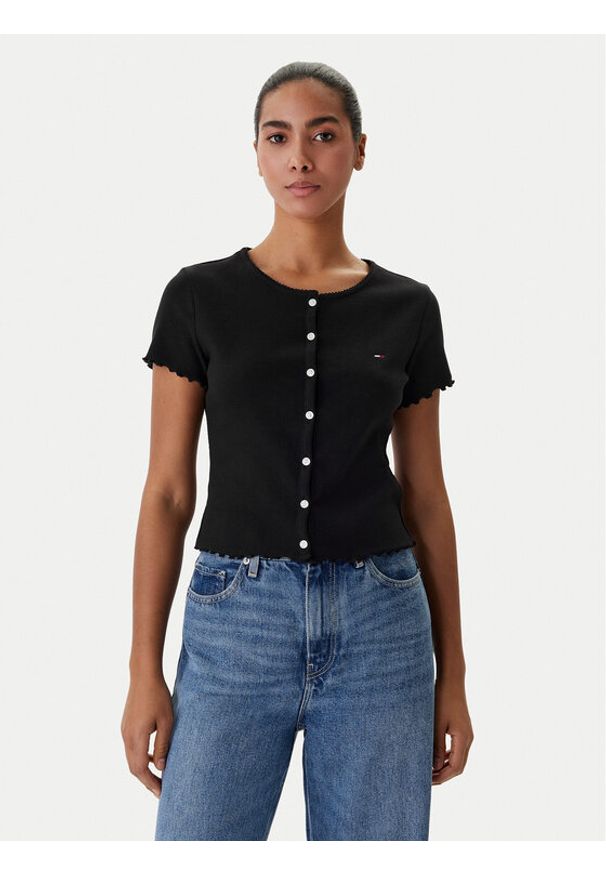 Tommy Jeans Bluzka DW0DW20377 Czarny Slim Fit. Kolor: czarny. Materiał: bawełna