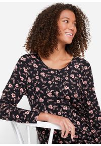 bonprix - Długa tunika shirtowa z mieszanki wiskozy. Kolor: czarny. Materiał: wiskoza. Długość rękawa: długi rękaw. Długość: długie. Wzór: nadruk #2