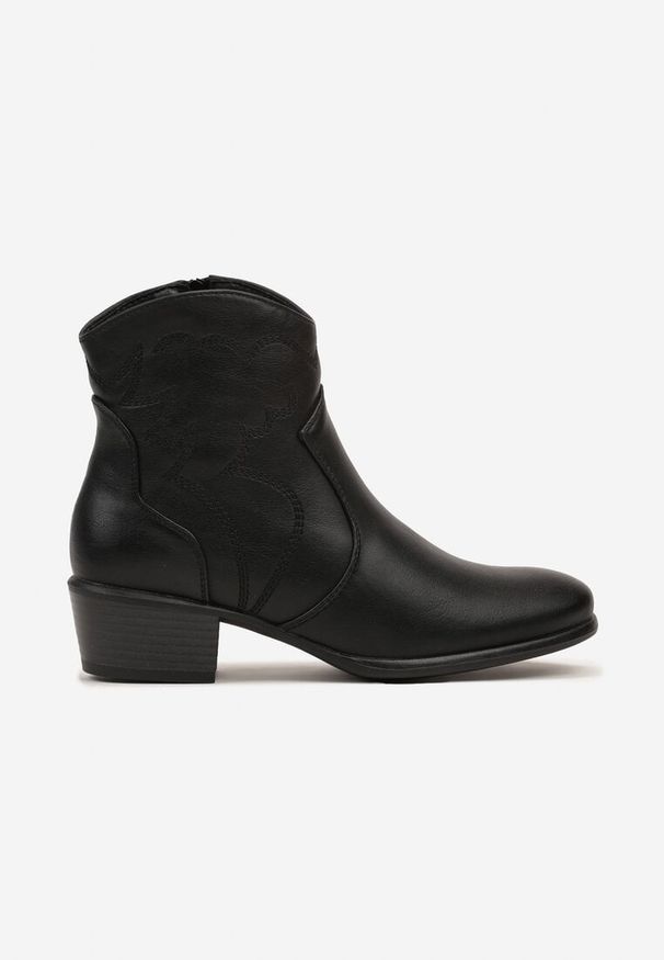 Born2be - Czarne Casualowe Botki Kowbojki na Słupku o Niskiej Cholewce Zinlavelle. Okazja: na co dzień. Kolor: czarny. Materiał: bawełna, jeans, jedwab. Szerokość cholewki: normalna. Obcas: na słupku. Styl: casual