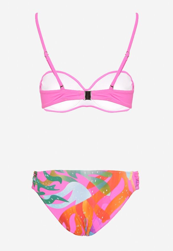 Born2be - Fuksjowe Bikini Biustonosz z Marszczeniem i Majtki Figi Efrileia. Kolor: różowy. Wzór: ażurowy