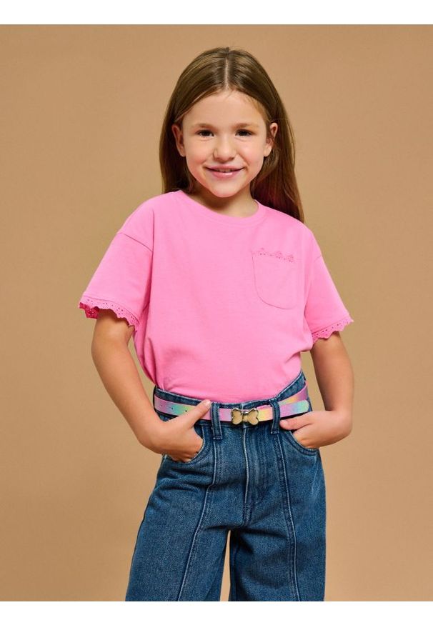 Sinsay - Koszulka z krótkim rękawem - różowy. Kolor: różowy. Długość rękawa: krótki rękaw. Długość: krótkie