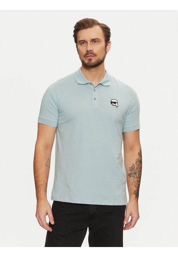 Karl Lagerfeld - KARL LAGERFELD Polo 745710 551224 Błękitny Regular Fit. Typ kołnierza: polo. Kolor: niebieski. Materiał: bawełna