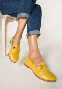 Born2be - Żółte Mokasyny Cortez. Wysokość cholewki: przed kostkę. Nosek buta: okrągły. Zapięcie: bez zapięcia. Kolor: żółty. Szerokość cholewki: normalna. Wzór: aplikacja. Obcas: na obcasie. Styl: elegancki, klasyczny. Wysokość obcasa: niski #5
