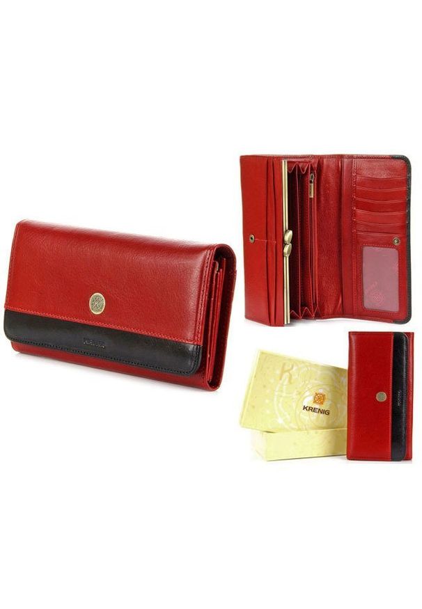 Krenig - Skórzany portfel damski KRENIG Scarlet 13026 czerwony. Kolor: czerwony. Materiał: skóra