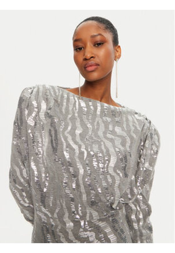 ROTATE Sukienka koktajlowa 113438720 Srebrny Regular Fit. Kolor: srebrny. Materiał: syntetyk, bawełna. Styl: wizytowy