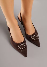 Born2be - Brązowe Sandały na Szpilce z Cyrkoniową Klamrą Elinvyra. Okazja: na co dzień. Zapięcie: klamry. Kolor: brązowy. Materiał: jeans. Obcas: na szpilce. Styl: casual #9