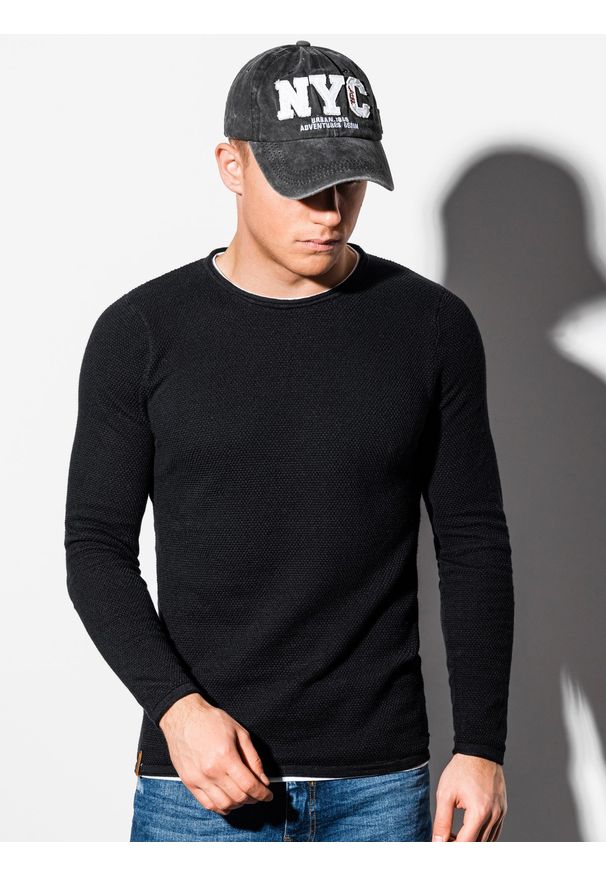 Ombre Clothing - Sweter męski - czarny V1 E121 - XXL. Okazja: na co dzień. Kolor: czarny. Materiał: bawełna. Styl: klasyczny, casual, elegancki