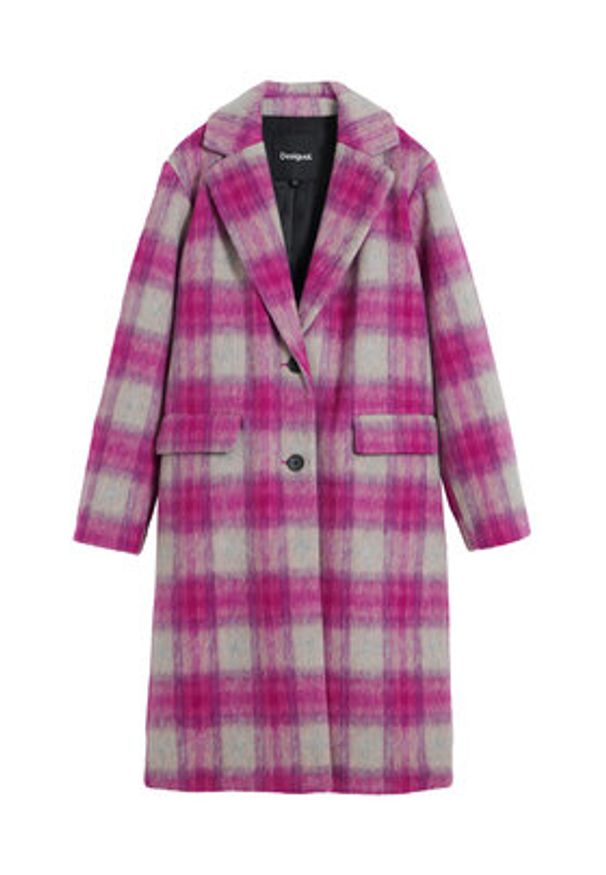 Desigual Płaszcz wełniany Pinkcheck 25WWEW15 Różowy Regular Fit. Kolor: różowy. Materiał: syntetyk