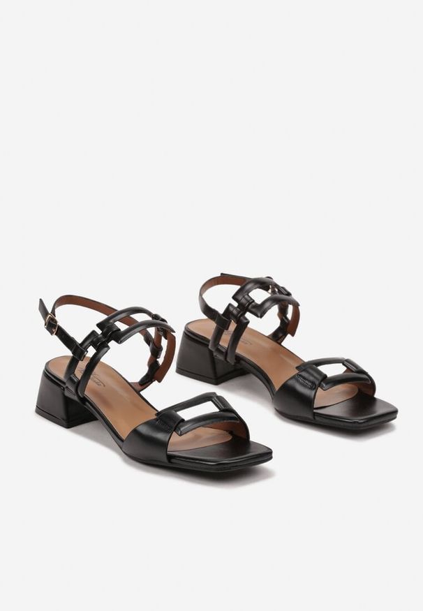 Born2be - Czarne Eleganckie Sandały na Niskim Słupku Neonith. Okazja: na co dzień. Zapięcie: pasek. Kolor: czarny. Sezon: lato. Obcas: na słupku. Styl: elegancki. Wysokość obcasa: średni