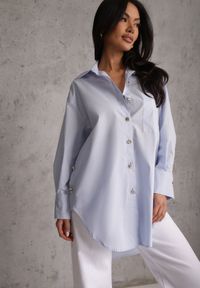 Renee - Niebieska Oversizowa Koszula z Bawełny z Eleganckimi Guzikami Rhenenore. Okazja: na co dzień. Kolor: niebieski. Materiał: bawełna. Długość: długie. Wzór: gładki. Styl: elegancki #1