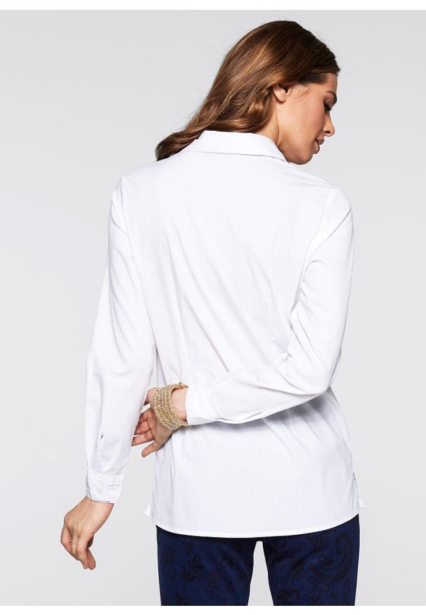 bonprix - Długa bluzka ze stretchem. Kolor: biały. Długość: długie