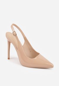 Renee - Ciemnobeżowe Szpilki Slingback VICES z Lakierowanym Połyskiem i Skórzaną Wkładką Marinja. Nosek buta: szpiczasty. Kolor: beżowy. Materiał: skóra, lakier. Obcas: na szpilce. Styl: elegancki, wizytowy #4
