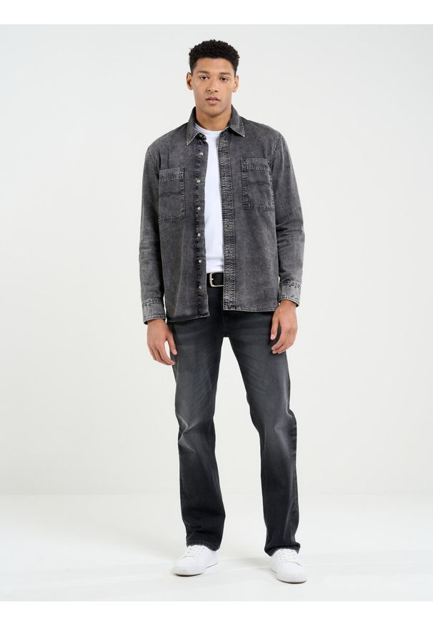 Big-Star - Koszula męska jeansowa ciemnoszara Pars 908. Kolor: czarny. Materiał: jeans. Styl: elegancki