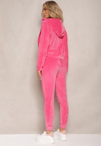 Renee - Fuksjowy Dresowy Komplet z Weluru Spodnie i Bluza z Kapturem na Suwak Styrena. Kolor: różowy. Materiał: dresówka, welur #4