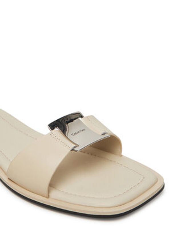 Calvin Klein Klapki Flat Slide W/Ck Hw Big - Lth HW0HW02482 Écru. Materiał: skóra