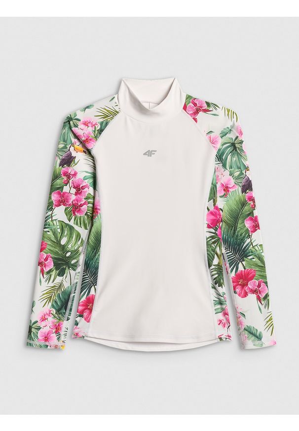 4f - 4F Top do pływania z nadrukiem damski - multikolor M. Typ kołnierza: kołnierzyk stójkowy. Kolor: wielokolorowy. Materiał: materiał, skóra, włókno. Długość: długie. Wzór: nadruk. Sport: pływanie