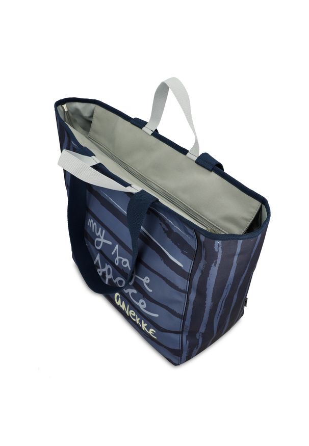 Granatowa Torba Na Plaże Damska Anekke Premium. Kolor: niebieski. Wzór: napisy. Styl: casual. Rodzaj torebki: na ramię