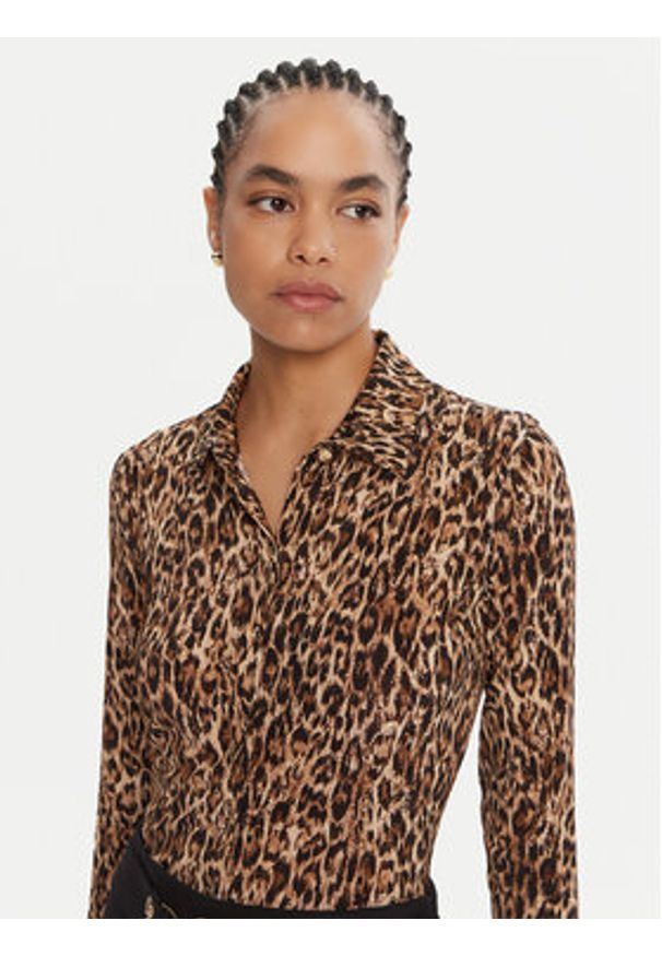 Just Cavalli Koszula 79PAL228 JS496 Brązowy Slim Fit. Kolor: brązowy. Materiał: wiskoza