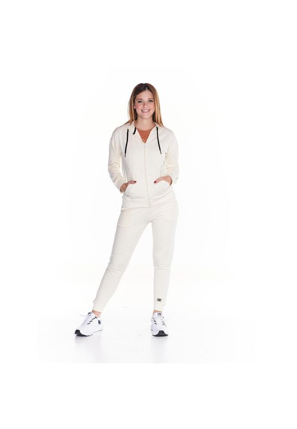 LEONE 1947 APPAREL - Podstawowy damski dres „Welcome Back” z kapturem i zamkiem błyskawicznym.. Kolor: biały. Materiał: dresówka. Sport: fitness