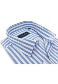 Mmer / Villaro - Koszule męskie - Koszula męska w biało-błękitne paski I123. Kolor: biały, wielokolorowy, niebieski. Materiał: bawełna, elastan, tkanina. Długość: długie. Wzór: paski #1