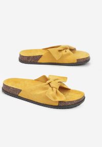 Renee - Żółte Klapki Aglalacia. Nosek buta: otwarty. Kolor: żółty. Materiał: materiał. Wzór: kwiaty, aplikacja. Sezon: lato #2