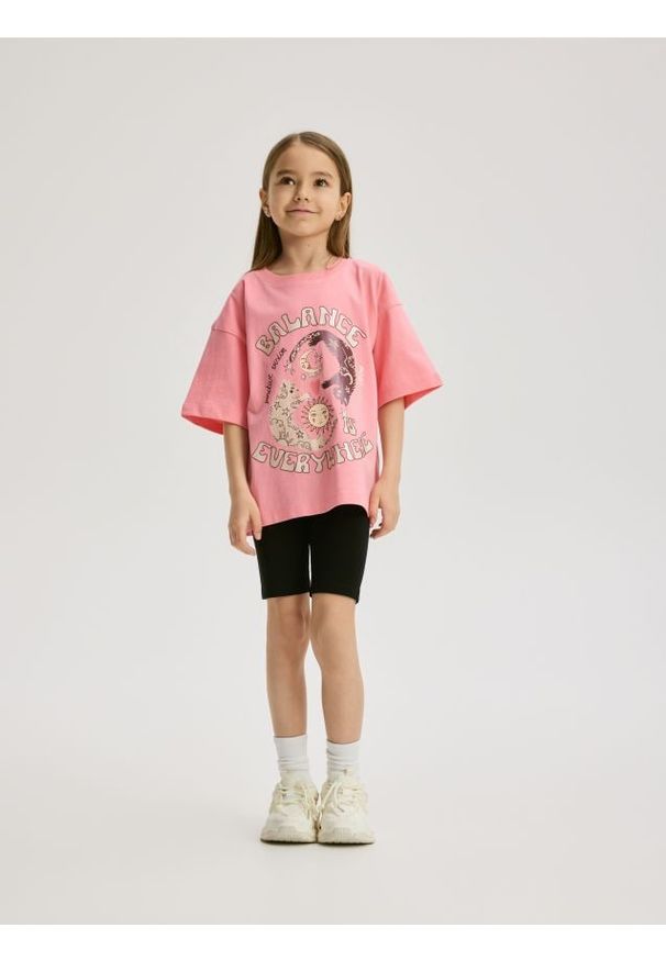 Reserved - Bawełniany komplet z nadrukiem - różowy. Kolor: różowy. Materiał: bawełna. Wzór: nadruk