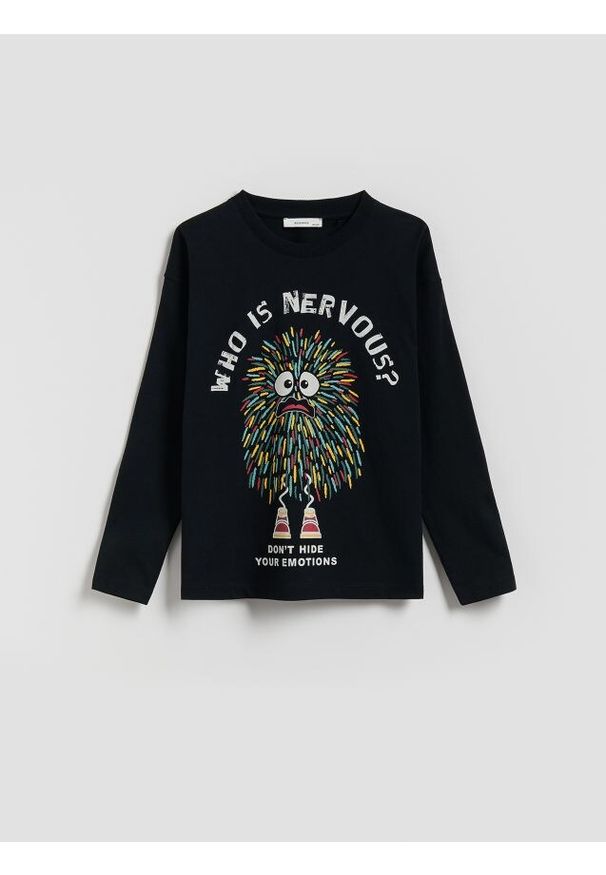 Reserved - Longsleeve z nadrukiem - czarny. Kolor: czarny. Materiał: bawełna, dzianina. Długość rękawa: długi rękaw. Wzór: nadruk