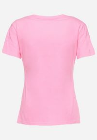 Born2be - Różowy Bawełniany T-shirt z Krótkim Rękawem Ozdobiony Nadrukiem z Cyrkoniami Abilena. Okazja: na co dzień. Kolor: różowy. Materiał: bawełna. Długość rękawa: krótki rękaw. Długość: krótkie. Wzór: nadruk, aplikacja. Styl: casual #4