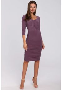 Sukienki.shop - Zjawiskowa mocno dopasowana sukienka z marszczeniami. Okazja: na randkę, na imprezę. Typ sukienki: ołówkowe. Styl: wizytowy. Długość: midi #1