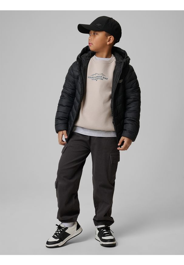 4f - 4F Kurtka z wypełnieniem syntetycznym chłopięca - czarna 152 (11-12 lat). Okazja: na co dzień, na uczelnię. Kolor: czarny. Materiał: syntetyk. Sezon: lato. Styl: casual
