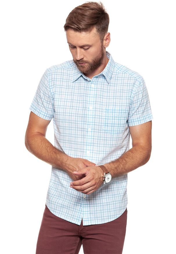 Wrangler - KOSZULA WRANGLER SS 1PKT SHIRT CERULEAN W5881OPVT 112129597. Materiał: bawełna. Styl: klasyczny