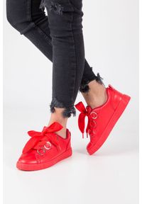 Casu - Czerwone buty sportowe creepersy na platformie sznurowane casu ab-67. Kolor: czerwony. Obcas: na platformie. Styl: sportowy #1