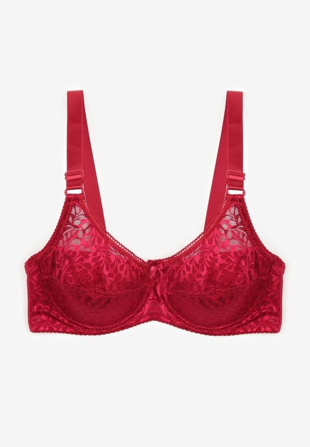 Renee - Bordowy Biustonosz Typu Full Cup z Koronką Vikiisire. Kolor: czerwony. Materiał: koronka. Wzór: koronka