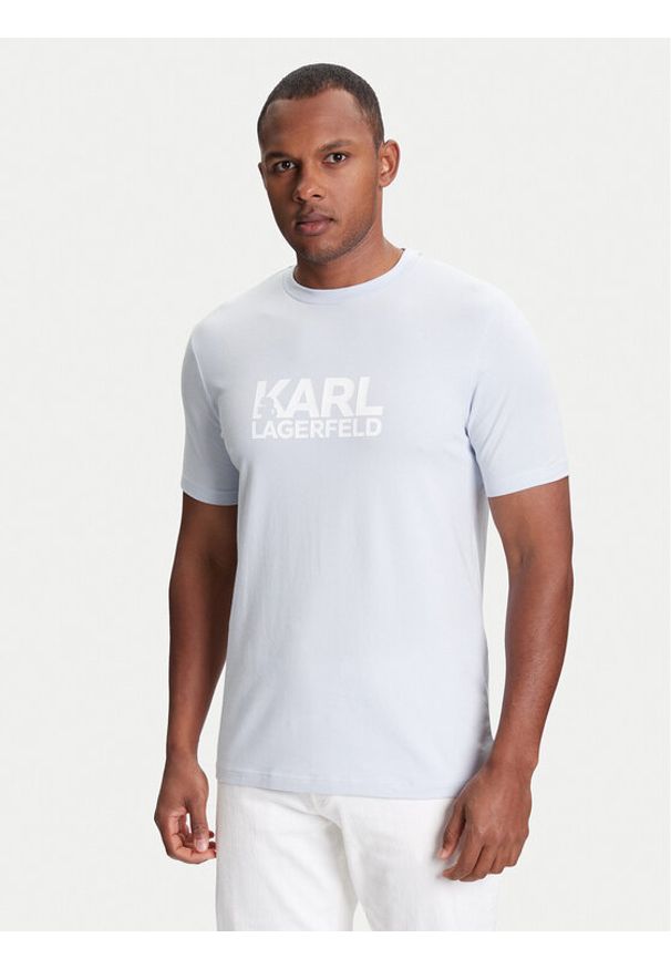 Karl Lagerfeld - KARL LAGERFELD T-Shirt 755087 553235 Turkusowy Regular Fit. Typ kołnierza: dekolt w karo. Kolor: turkusowy. Materiał: bawełna