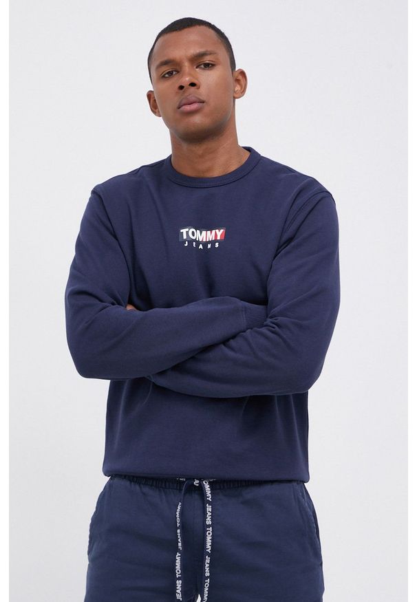 Tommy Jeans Bluza bawełniana męska kolor granatowy melanżowa. Okazja: na co dzień. Kolor: niebieski. Materiał: bawełna. Wzór: melanż. Styl: casual