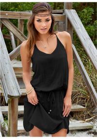Sukienka plażowa z przyjaznego dla środowiska materiału bonprix czarny. Okazja: na plażę. Kolor: czarny. Materiał: materiał #3
